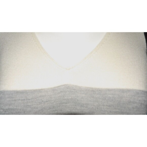 Ann Taylor Black Label Colorblock Cream Charcoal Gray Med Sweater Merino Wool - Picture 4 of 12